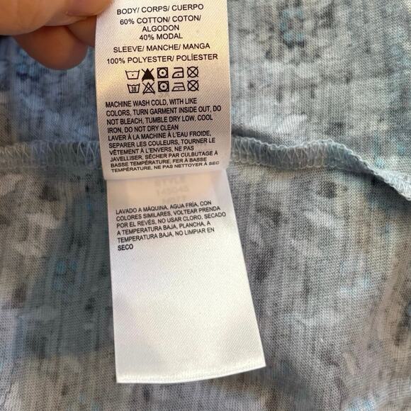 Lucky Brand Plus Size 2X Blue Print Boho Top Shirt V Neck  Sheer Ruffle Sleeve - Picture 5 of 5